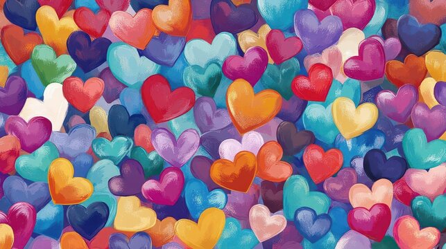 a whimsical hearts background filled with various heart shapes, colors, and sizes, creating a vibrant and cheerful atmosphere that celebrates love