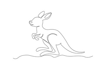 Kangaroo continuous line art drawing isolated on white background. Kangaroo outline icon.