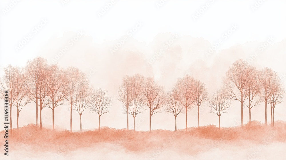 Aufkleber soft silhouette of a tree line in muted coral against a gentle backdrop, capturing a serene nature m