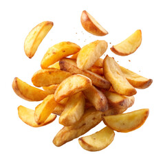 Flying fried potato chips isolated on transparent background