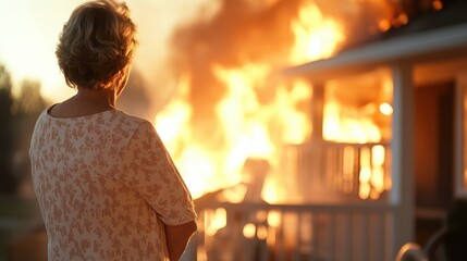 Witnessing the devastation of a home consumed by flames at dusk
