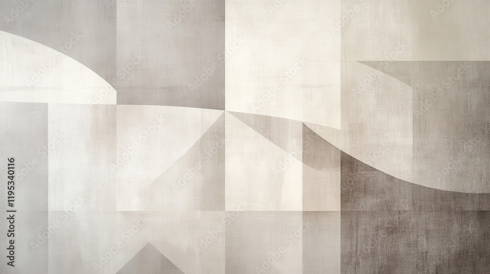 Poster Overlapping geometric layers create a serene composition in pale shades, showcasing abstract art design and harmonious forms in a modern space