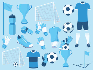 Soccer icons blue set. Soccer collection