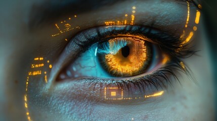 Futuristic human eye with digital light reflections