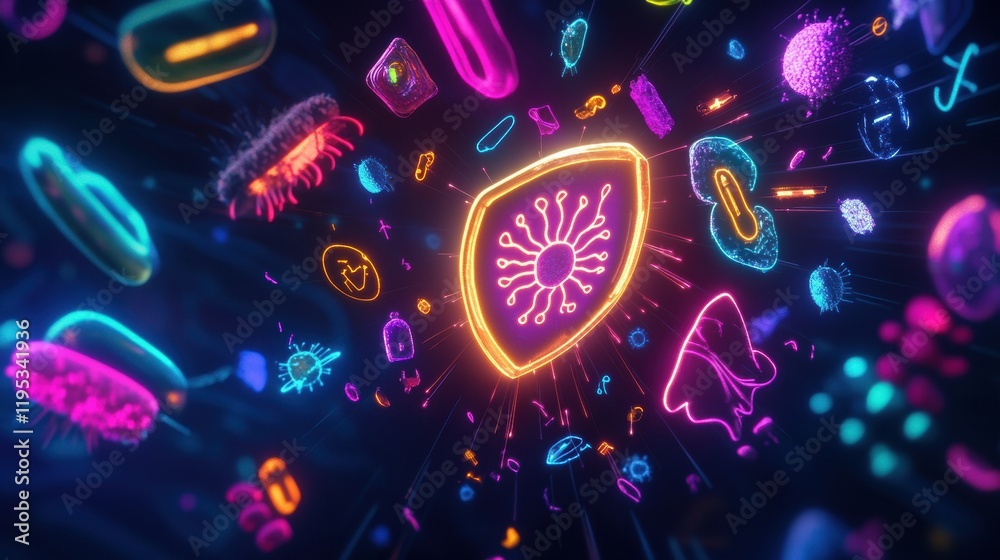 Fototapete shield protects against microbes while enhancing safety in vibrant and colorful depiction of microor