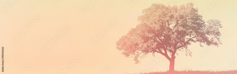 Poster elegant silhouette of a tree surrounded by a soft gradient pink background during sunset