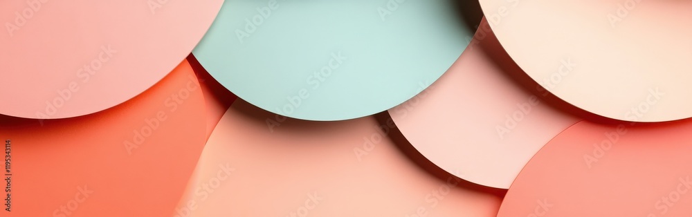 Poster Elegant arrangement of pastel mint and coral arcs creating a soothing visual composition on a soft backdrop