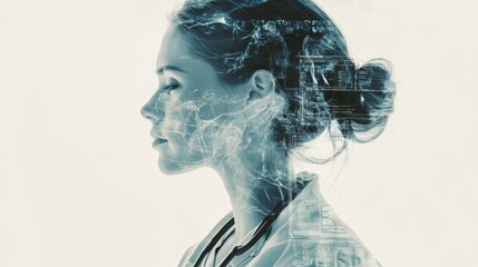 Digital Woman Profile Art: Futuristic Portrait with Tech Overlay