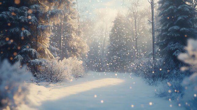 cinematic background featuring a snowy winter scene with gently falling snowflakes, creating a peaceful and magical atmosphere, ideal for seasonal themes and holiday designs