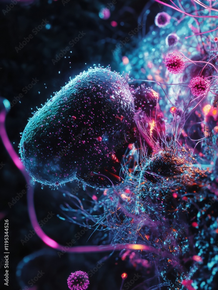 Aufkleber magnified view of a human cell under attack by a virus showcasing intricate details of cellular defe