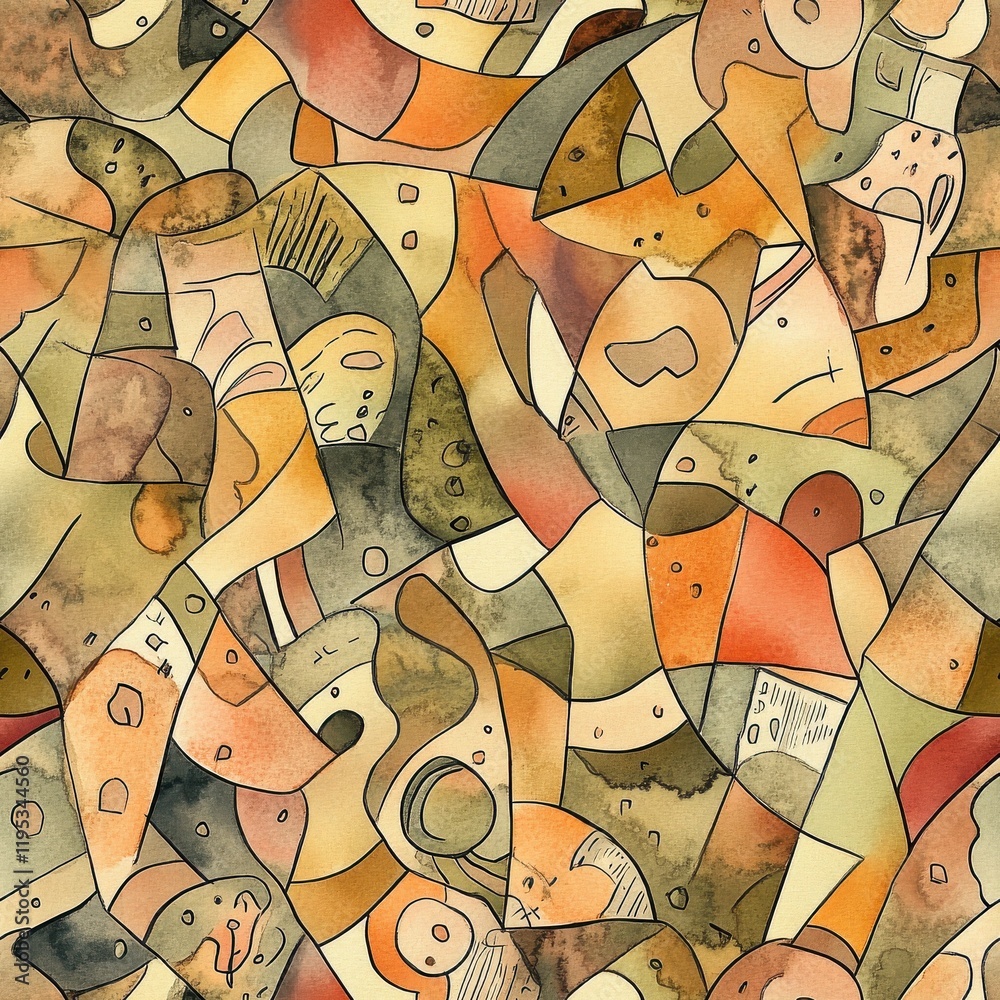 Poster Intricate doodle cartoon drawing featuring abstract shapes and colors with playful forms throughout