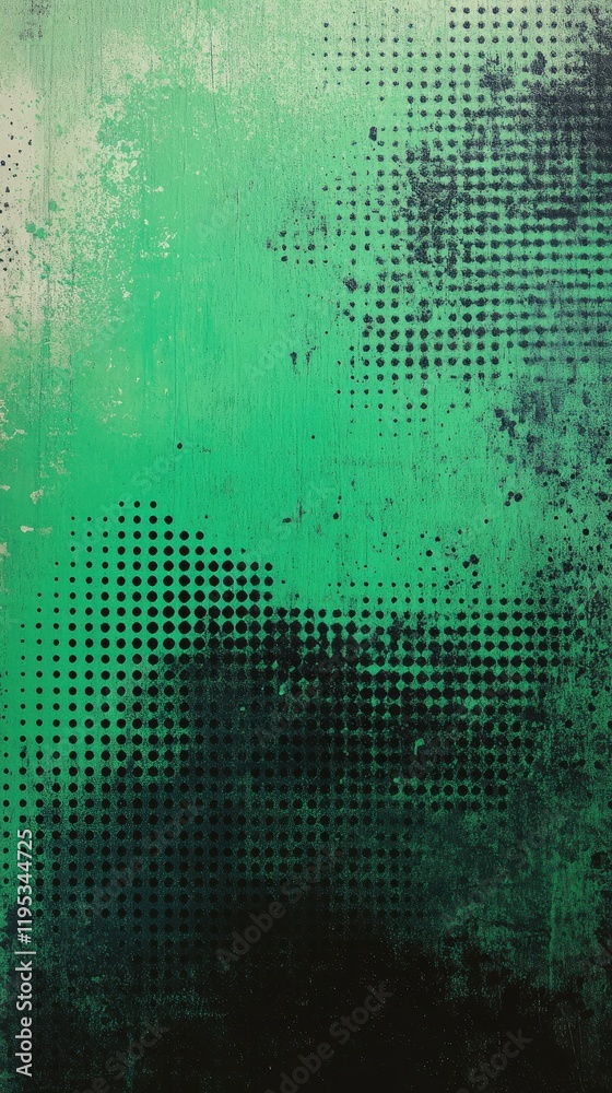 Fototapete bold black halftone dots transition into a deep green texture creating an artistic background design