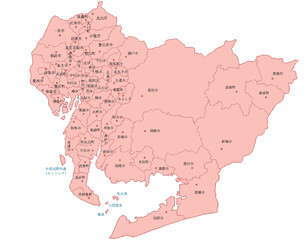 愛知県　地図　赤　斑点　イラスト