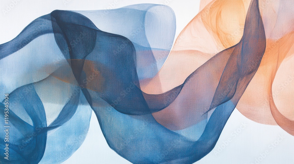 Poster Abstract pencil strokes in blue and orange shapes creating a dynamic visual experience with soft textures