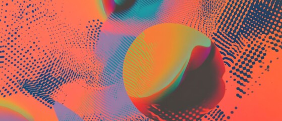 Abstract composition of colorful shapes with textures and patterns in vibrant hues