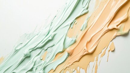 Abstract composition of pencil strokes blending soft green and peach tones creating a textured visual experience