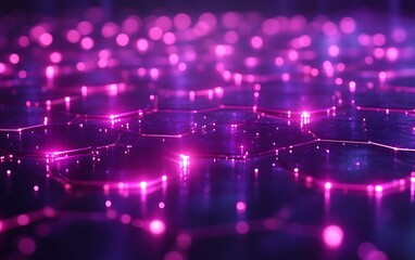 Obraz premium Abstract pink hexagon network glowing in dark.