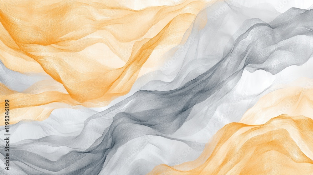 Poster Abstract pencil strokes create an uneven backdrop with flowing layers of orange, gray, and white in a soft, artistic design