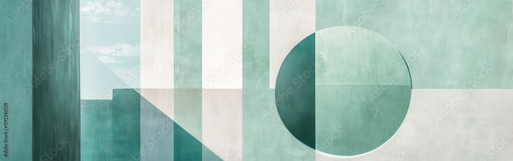Poster Abstract pastel mint and gray grid patterns create a modern geometric composition in a serene environment
