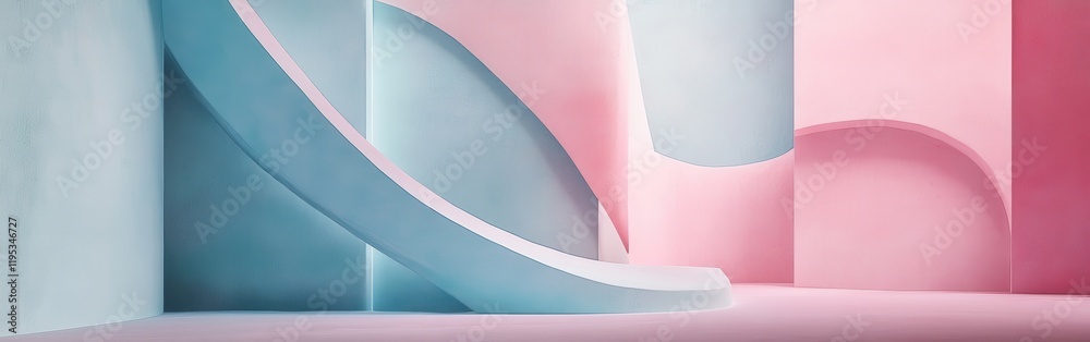 Poster abstract layers of soft pastel pink and baby blue create a serene and modern environment full of vis