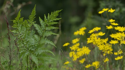 Fototapeta premium leaves unfurling, showcasing the growth stages from young shoots to mature fronds. Fern leaves 