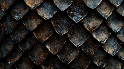Close-up view of luxurious dragon scale pattern in gold and black.