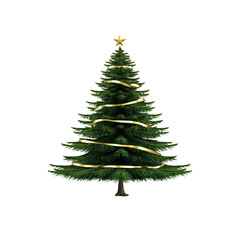 Obraz premium Elegant Christmas Tree with Gold Ribbon and Star