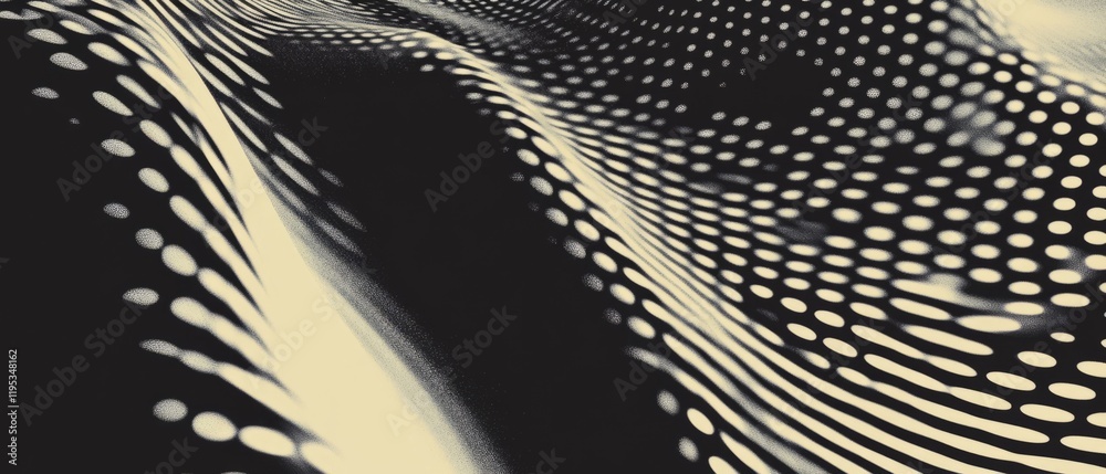 Poster Abstract black and white pattern of flowing dots creating a dynamic visual effect in a smooth texture