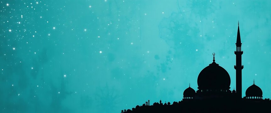 Serene Mosque Silhouette Against a Starry Teal Sky