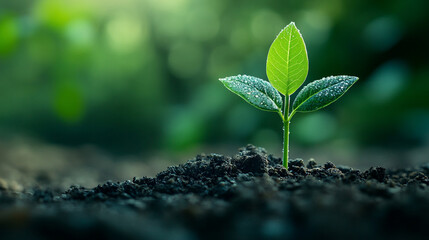 Naklejka premium small green sprout emerges confidently from soil demonstrating growth and potential