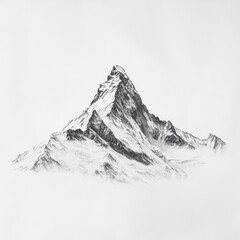Pencil drawing of a snow-capped mountain peak surrounded by majestic cliffs and a misty atmosphere