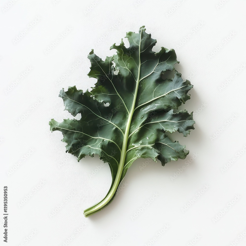 Poster fresh curly kale leaf isolated on a light background showing vibrant green color and texture details