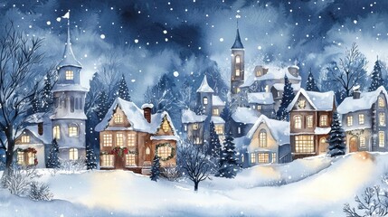 Fototapeta premium Vibrant Holiday Scene of a Festive Christmas Village
