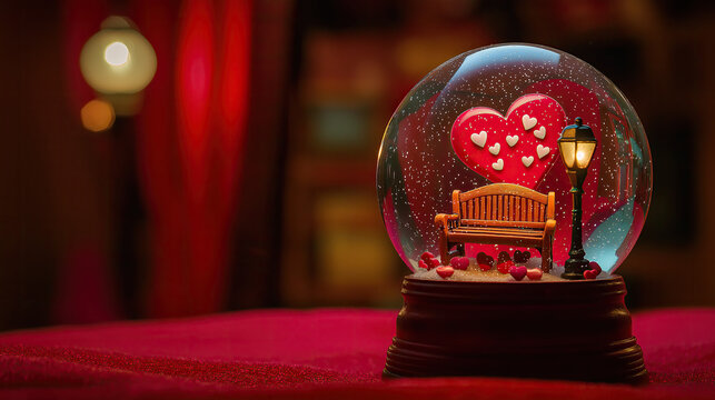Banner or card with snow globe of love as a gift for your loved one on birthday, date or Valentine's day from copyspace