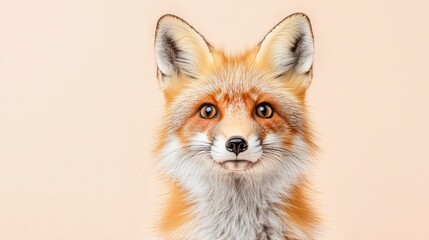 Obraz premium A close-up portrait of a fox with bright eyes and soft fur against a neutral background, showcasing its playful and curious nature.