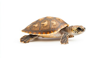 Fototapeta premium A close-up view of a beautiful turtle showcasing its intricate shell patterns and vibrant colors. Ideal for nature and wildlife enthusiasts.