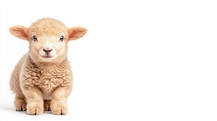 A cute and fluffy lamb with big, expressive eyes, standing against a white background. Perfect for farm, spring, and nature-themed projects.