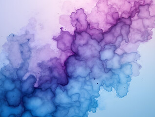 A cloud pattern of alcohol ink in shades of purple and blue creates an ethereal atmosphere with splashes of colour creating dreamy patterns on the surface of the fabric.