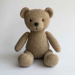Obraz premium Soft brown teddy bear sits on a white surface, perfect for cuddling and comfort in any cozy setting