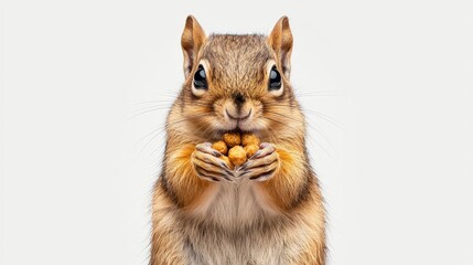 Fototapeta premium A cute squirrel holding nuts, showcasing its adorable features and playful demeanor in a natural setting. Ideal for nature-themed projects.