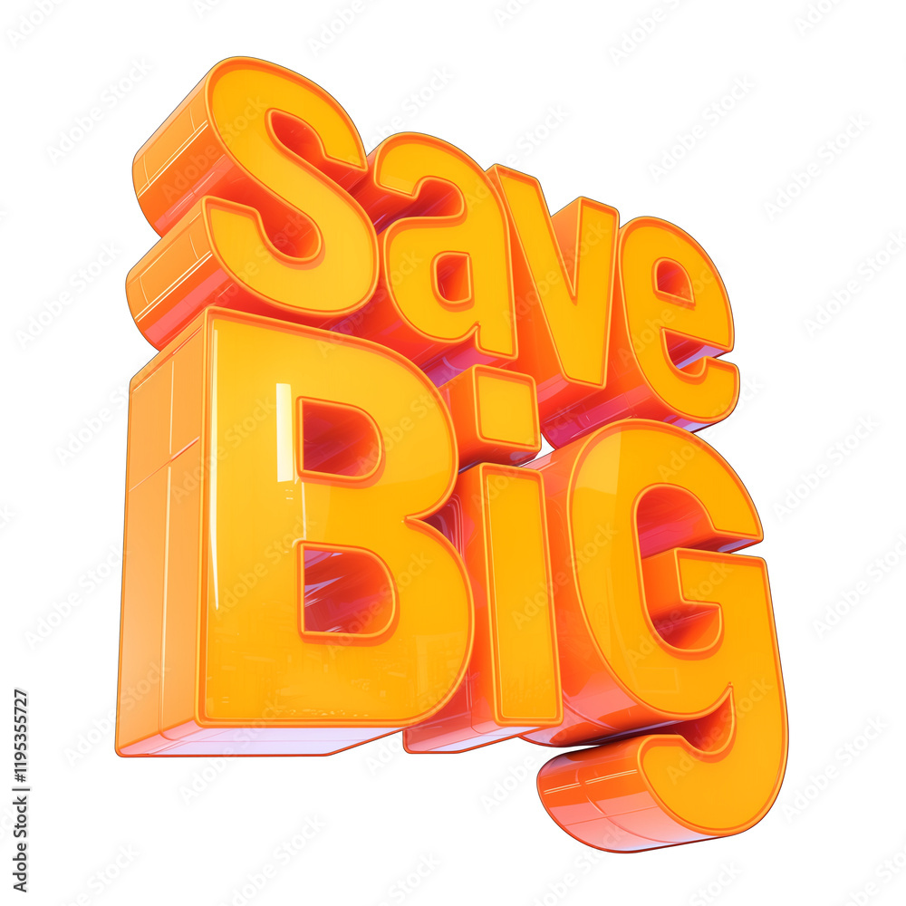 Poster bright orange save big text with holographic effect, isolated on transparency background, conveys bo