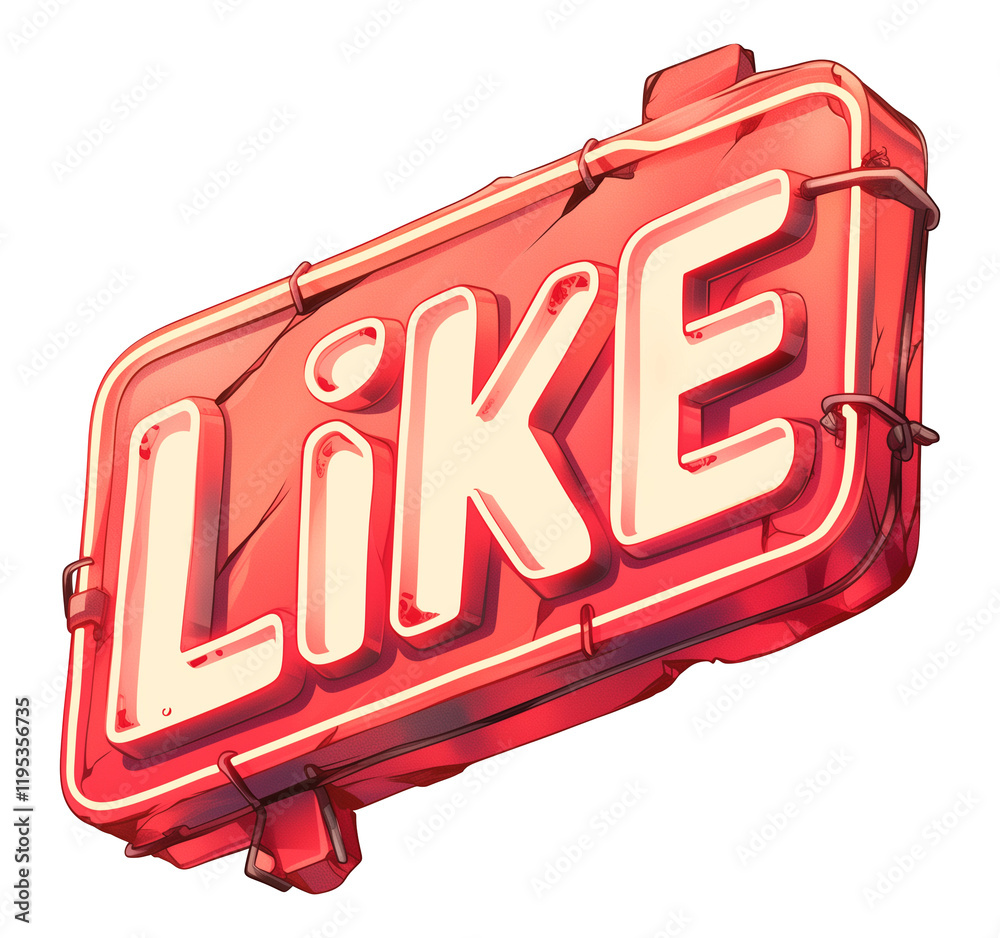 Poster vibrant red neon sign displaying word like with glowing outline, isolated on transparency background
