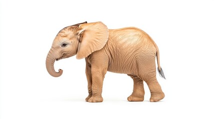 Obraz premium A playful baby elephant stands gracefully, showcasing its adorable features and gentle nature in a simple, clean background.