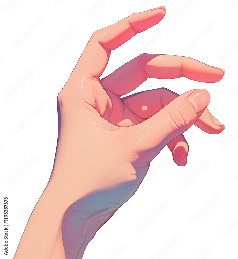 Poster soft silicone hand in pastel shades is isolated on transparency background, showcasing delicate and 