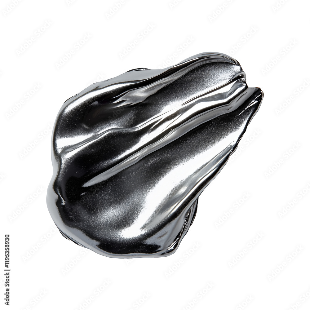 Poster top view of metallic silver gel with smooth, reflective surface, isolated on transparency background