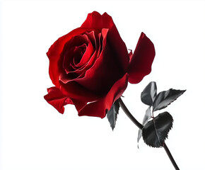 Isolated Red Rose on White Background, Classic Red Hue, Perfect for Digital Design.