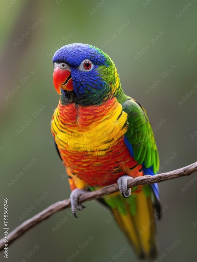 Poster colorful parrot perched on a branch in a lush green environment displaying vibrant feathers