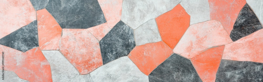 Poster elegant coral and gray uneven patches create a unique mosaic design for modern interiors and outdoor
