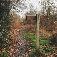natural trail with wooden sign board AI generative