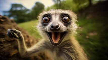 Naklejka premium Close Up of a Curious Lemur in a Natural Outdoor Setting